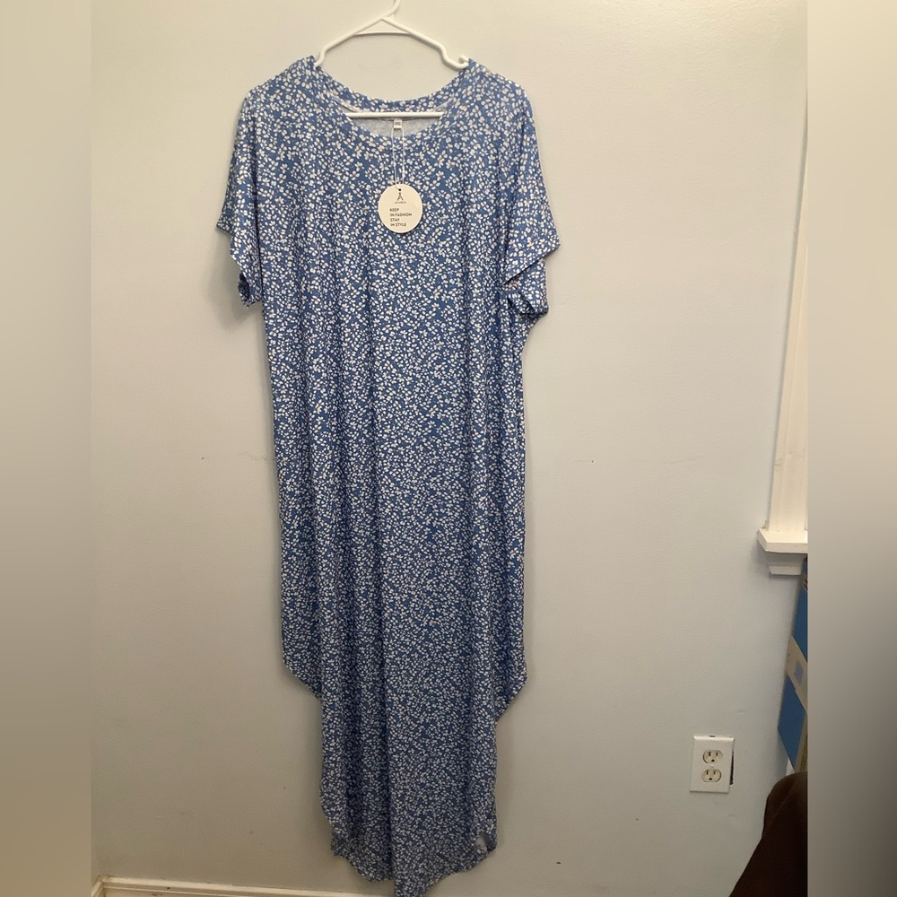 Blue Floral Patterned Long dress